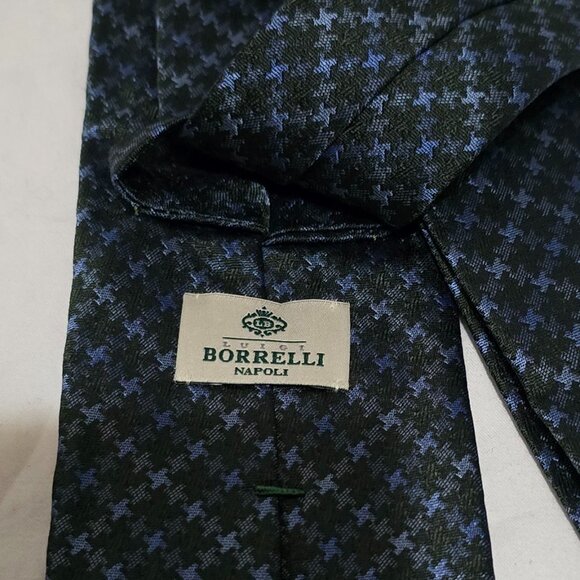 Luigi Borrelli Napoli Italy 100% Silk Necktie Green Blue Puppytooth 3" x 59 1/2 - Picture 4 of 5